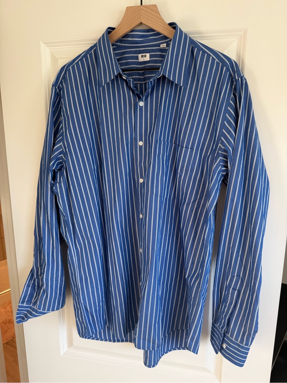 Uniqlo Blue and White Vertical Stripe Dress Shirt